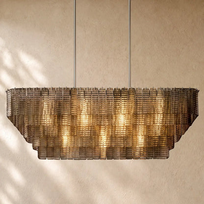 Sirena Glass Rectangular Chandelier - 59’’ / Satin Nickel / Smoke