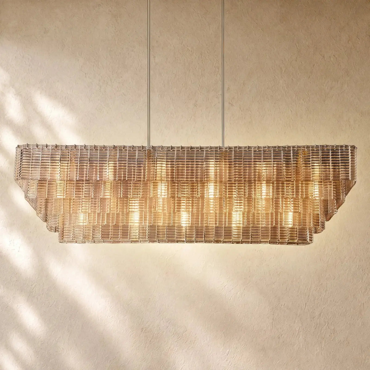 Sirena Glass Rectangular Chandelier - 77’’ / Satin Nickel / Clear