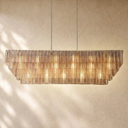 Sirena Glass Rectangular Chandelier - 77’’ / Satin Nickel / Clear