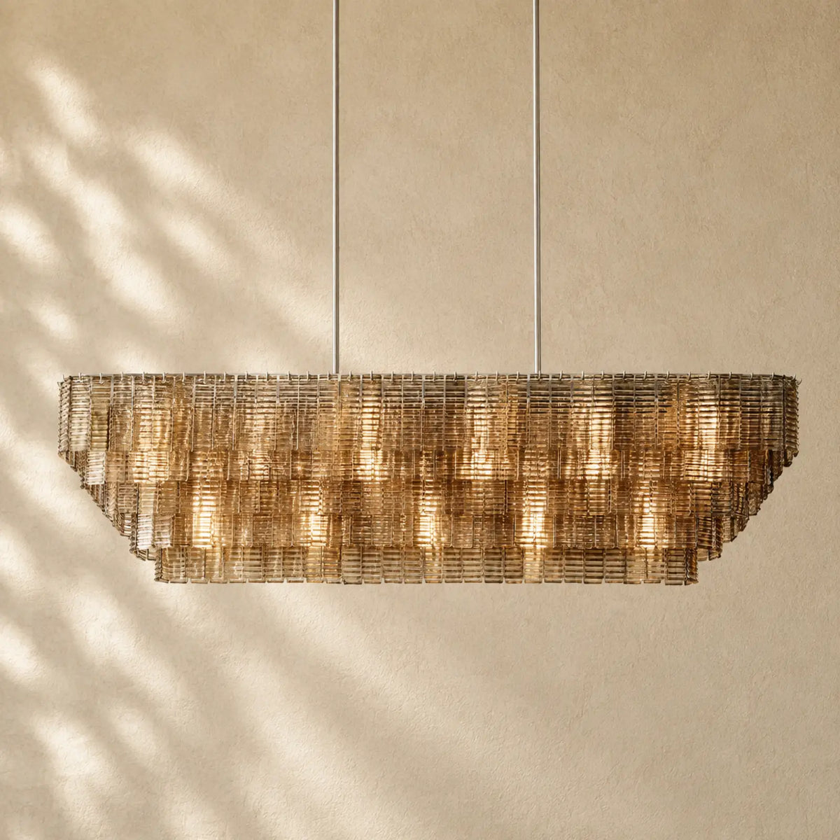 Sirena Glass Rectangular Chandelier - 77’’ / Satin Nickel / Smoke