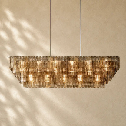 Sirena Glass Rectangular Chandelier - 77’’ / Satin Nickel / Smoke