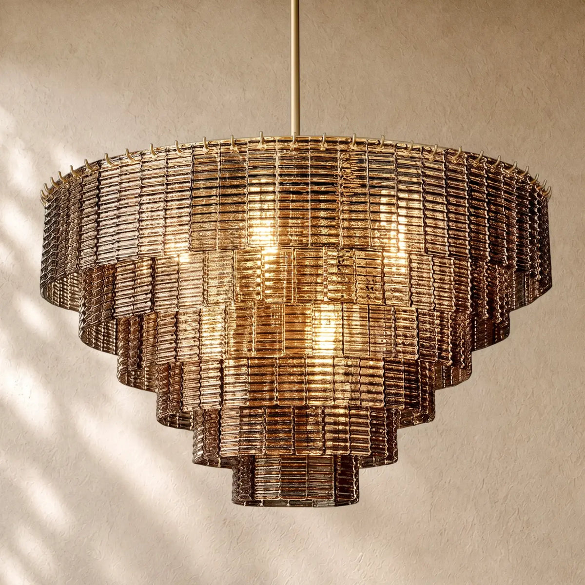 Sirena Glass Round Chandelier - Lacquered Burnished Brass / 41’’ / Smoke
