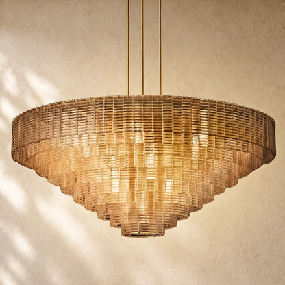 Sirena Glass Round Chandelier - Lacquered Burnished Brass / 52’’ / Clear