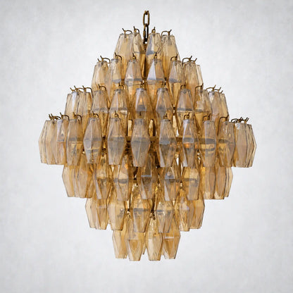 Skylark Glass Large Pndant Chandelier - Lacquered Burnished Brass / Amber - Chandelier