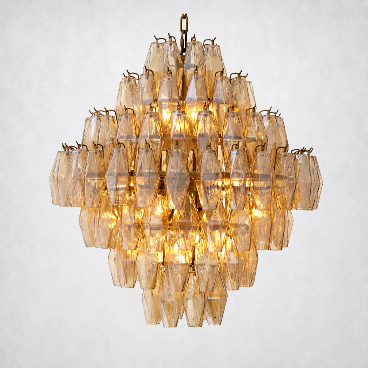 Skylark Glass Large Pndant Chandelier - Lacquered Burnished Brass / Clear - Chandelier