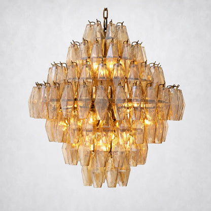 Skylark Glass Large Pndant Chandelier - Lacquered Burnished Brass / Clear - Chandelier