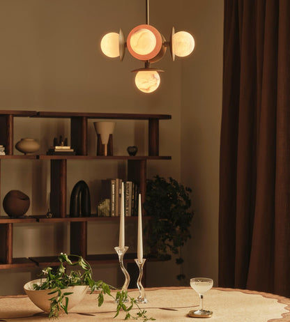 Snowflake Alabaster Orb Chandelier - ∅ 15″ x H 59″Bronze & Whiteeverlamps