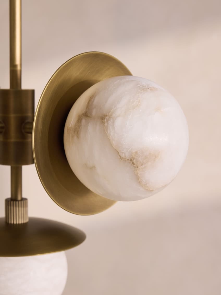 Snowflake Alabaster Orb Chandelier - ∅ 15″ x H 59″Bronze & Whiteeverlamps