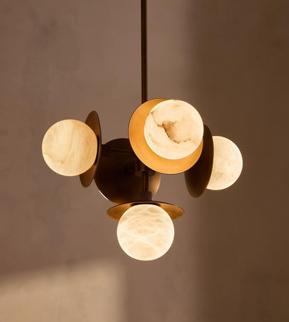 Snowflake Alabaster Orb Chandelier - ∅ 15″ x H 59″Bronze & Whiteeverlamps