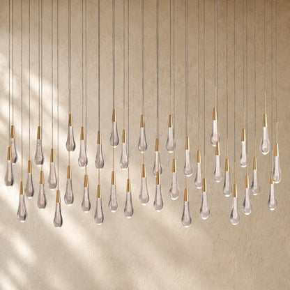 Soltairan Linear Chandelier - Raindrop Pendant Lighting - 60’’ 38-Light / Brass