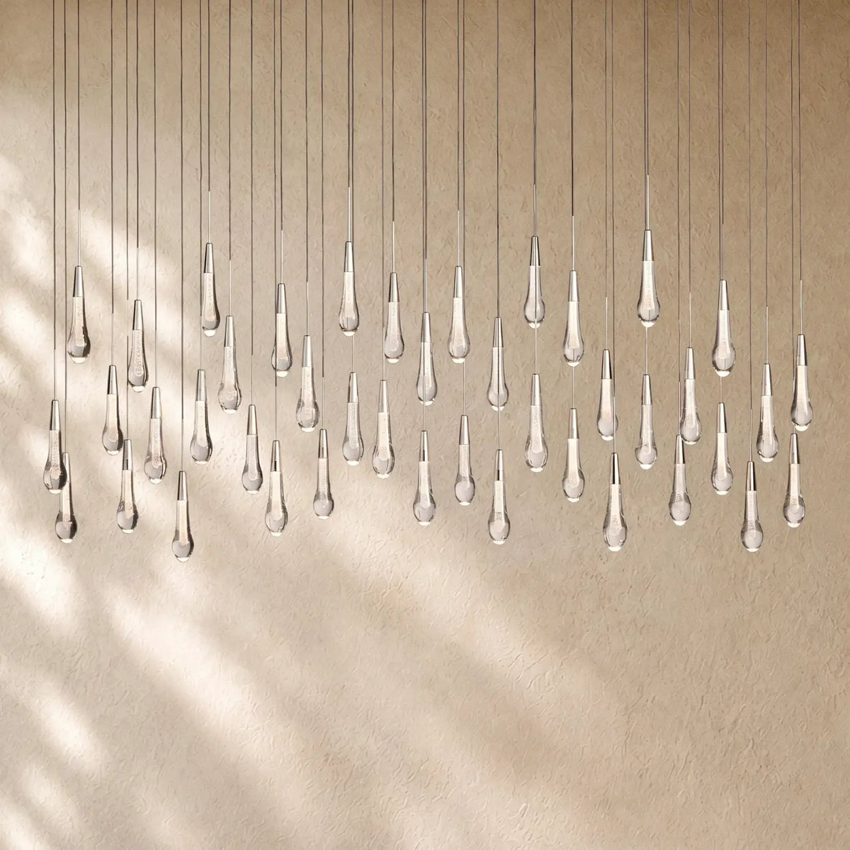 Soltairan Linear Chandelier - Raindrop Pendant Lighting - 70” 42-Light / Nickel