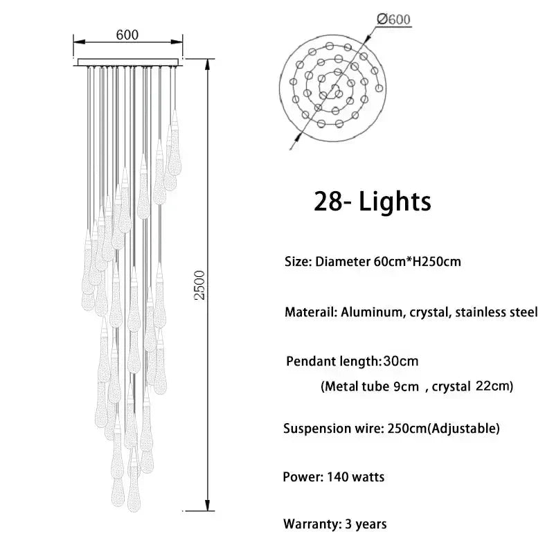 Spiral Raindrop Staircase Ceiling Lighting - 1 LightsWarm White 3000keverlamps