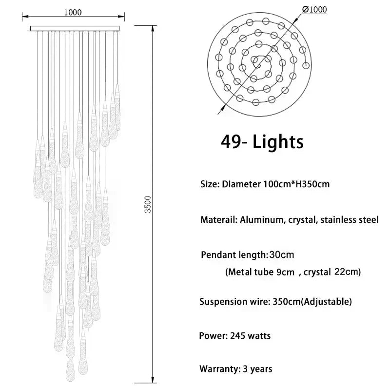 Spiral Raindrop Staircase Ceiling Lighting - 1 LightsWarm White 3000keverlamps