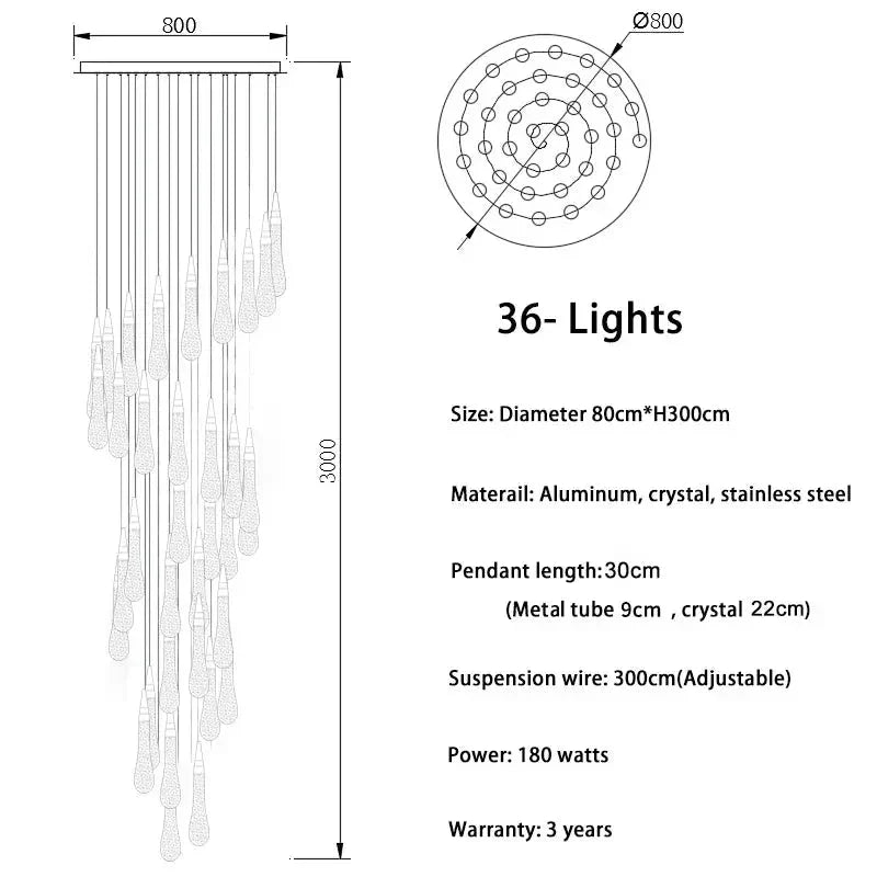 Spiral Raindrop Staircase Ceiling Lighting - 1 LightsWarm White 3000keverlamps