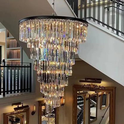 Spiral Tiered Crystal Chandelier in Black Finish - D19.7"*H25.6"Warm Lighteverlamps