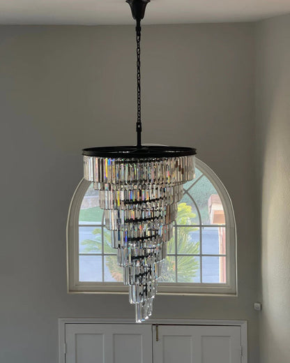 Spiral Tiered Crystal Chandelier in Black Finish - D19.7"*H25.6"Warm Lighteverlamps