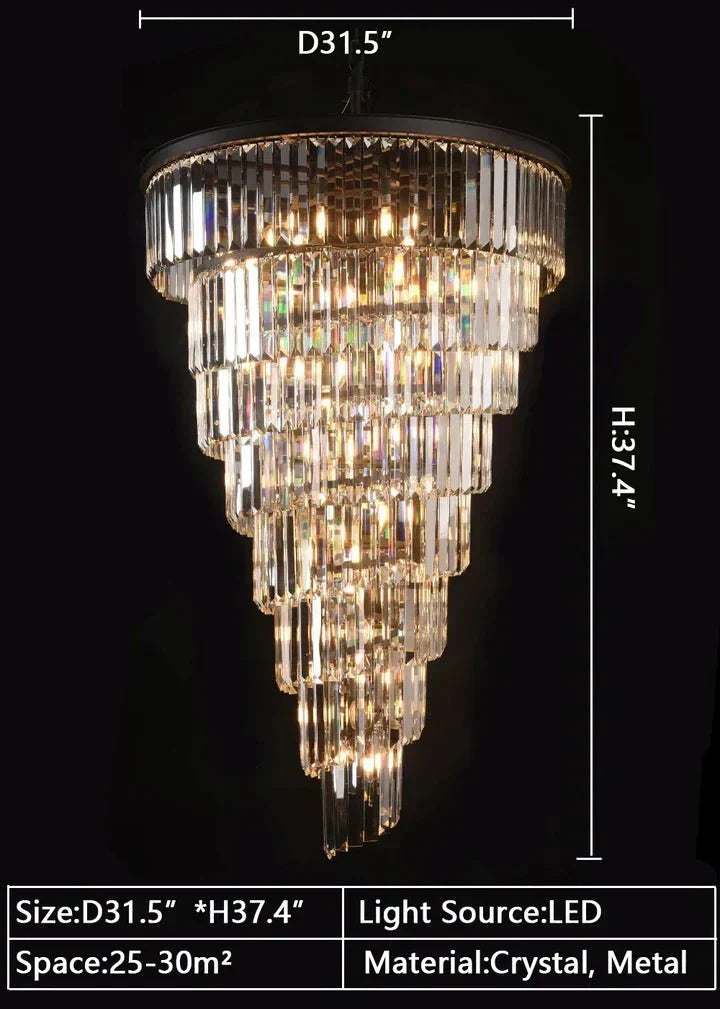 Spiral Tiered Crystal Chandelier in Black Finish - D19.7"*H25.6"Warm Lighteverlamps