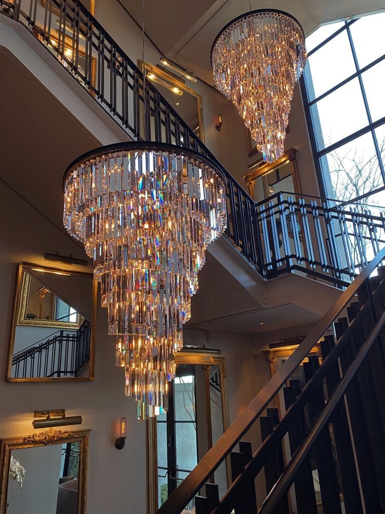 Spiral Tiered Crystal Chandelier in Black Finish - D19.7"*H25.6"Warm Lighteverlamps