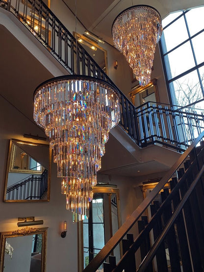 Spiral Tiered Crystal Chandelier in Black Finish - D19.7"*H25.6"Warm Lighteverlamps
