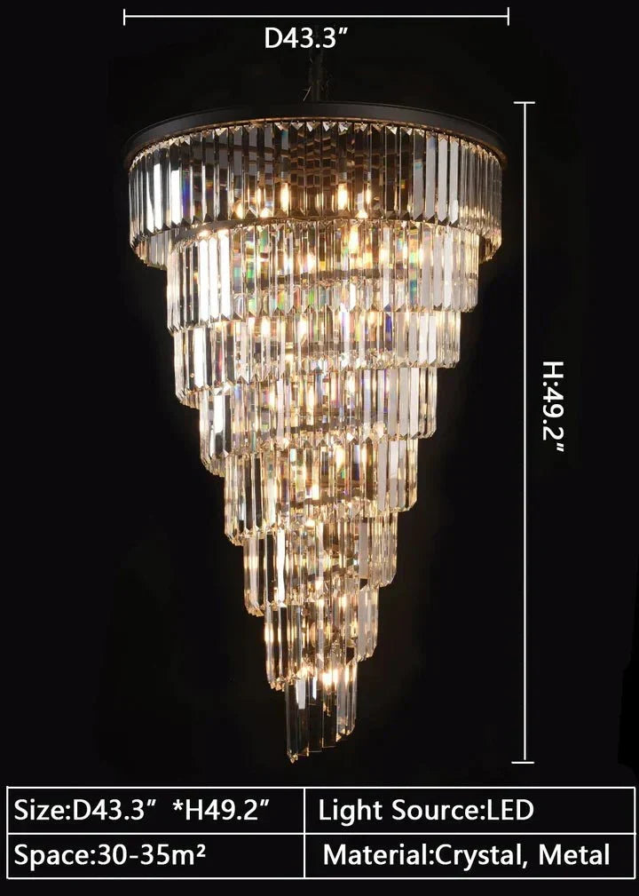 Spiral Tiered Crystal Chandelier in Black Finish - D19.7"*H25.6"Warm Lighteverlamps