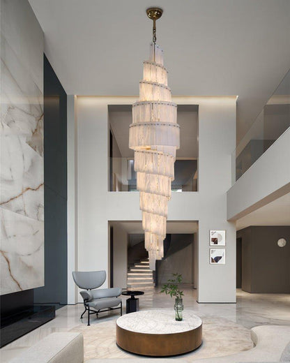 Stairwell Luxury Modern LED High Ceiling Large Alabaster Chandelier - 14 - light - L60*H45CM/L23.62"*H17.72"Warm lightWhite + Brasseverlamps
