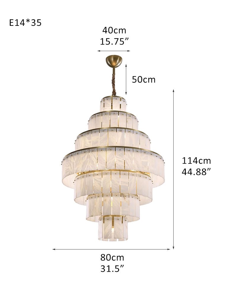 Stairwell Luxury Modern LED High Ceiling Large Alabaster Chandelier - 35 - light - L80*H45CM/L31.5“*H17.72"Warm lightWhite + Brasseverlamps