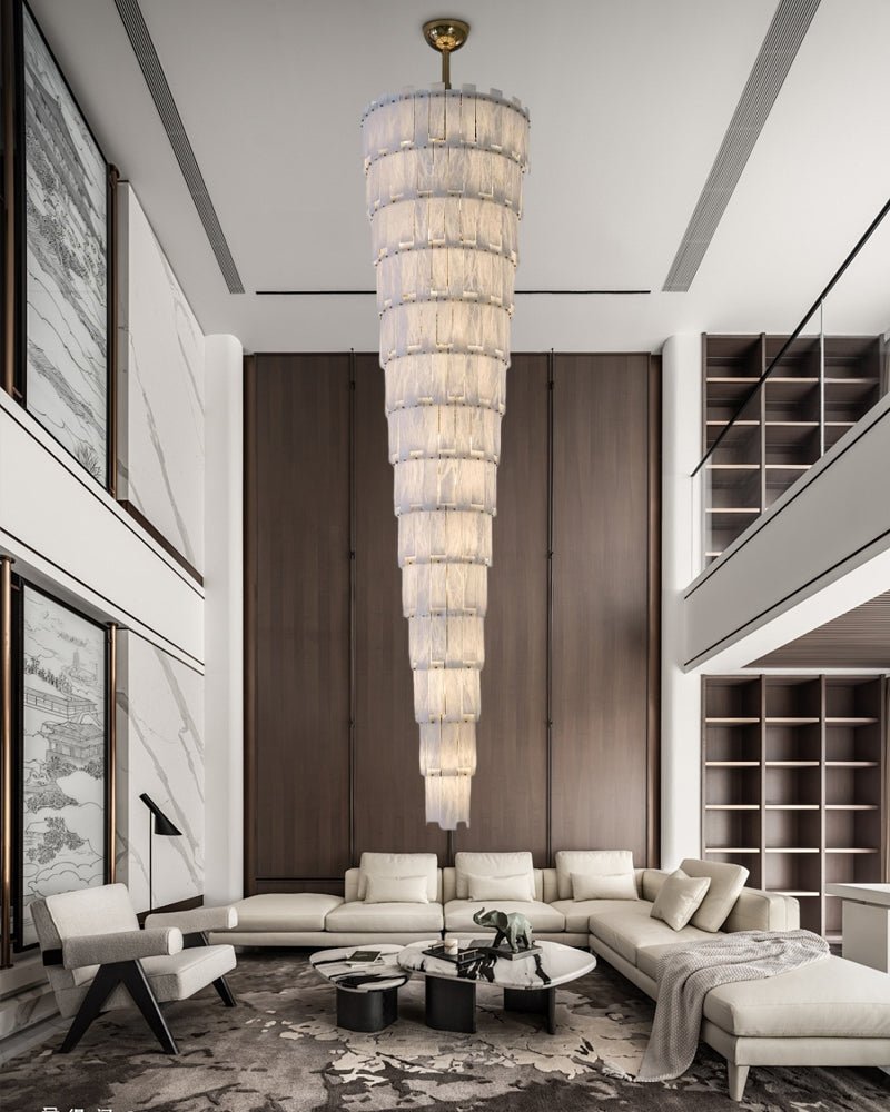 Stairwell Luxury Modern LED High Ceiling Large Alabaster Chandelier - 14 - light - L60*H45CM/L23.62"*H17.72"Warm lightWhite + Brasseverlamps