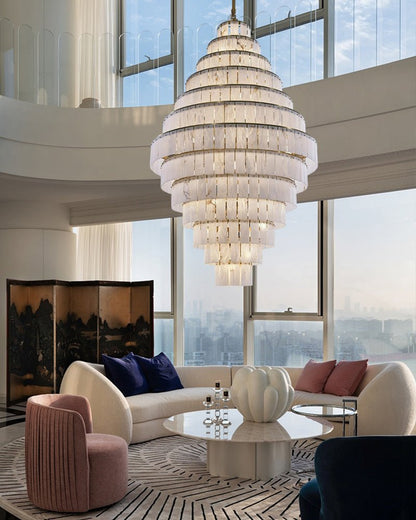 Stairwell Luxury Modern LED High Ceiling Large Alabaster Chandelier - 14 - light - L60*H45CM/L23.62"*H17.72"Warm lightWhite + Brasseverlamps