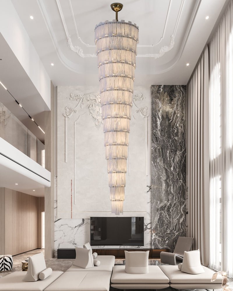 Stairwell Luxury Modern LED High Ceiling Large Alabaster Chandelier - 14 - light - L60*H45CM/L23.62"*H17.72"Warm lightWhite + Brasseverlamps
