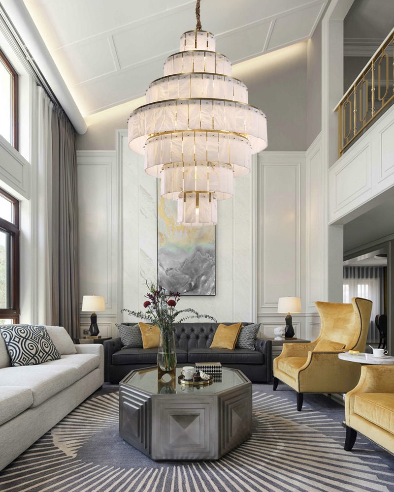 Stairwell Luxury Modern LED High Ceiling Large Alabaster Chandelier - 14 - light - L60*H45CM/L23.62"*H17.72"Warm lightWhite + Brasseverlamps