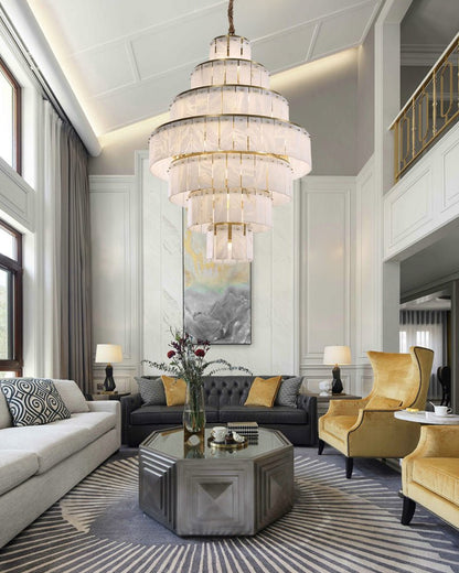Stairwell Luxury Modern LED High Ceiling Large Alabaster Chandelier - 14 - light - L60*H45CM/L23.62"*H17.72"Warm lightWhite + Brasseverlamps