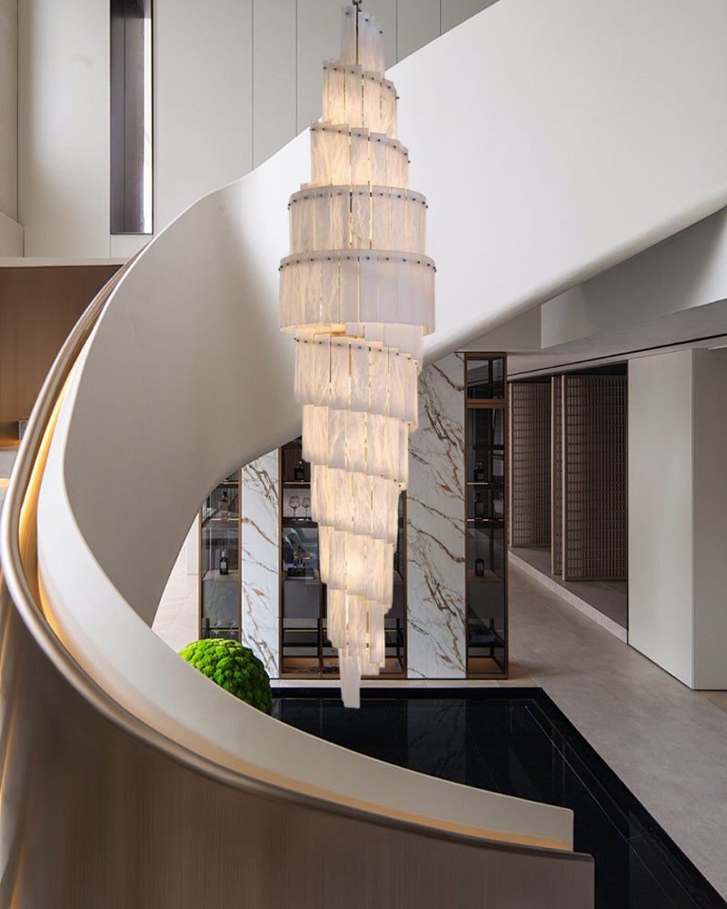 Stairwell Luxury Modern LED High Ceiling Large Alabaster Chandelier - 14 - light - L60*H45CM/L23.62"*H17.72"Warm lightWhite + Brasseverlamps