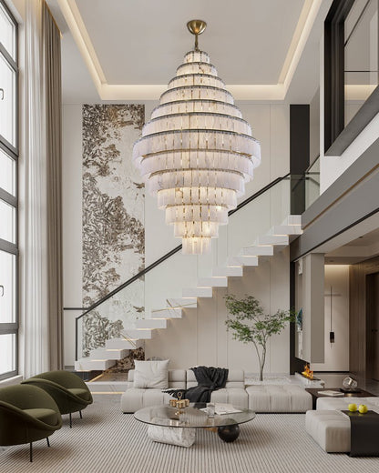 Stairwell Luxury Modern LED High Ceiling Large Alabaster Chandelier - 14 - light - L60*H45CM/L23.62"*H17.72"Warm lightWhite + Brasseverlamps