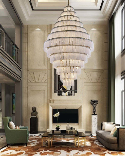 Stairwell Luxury Modern LED High Ceiling Large Alabaster Chandelier - 14 - light - L60*H45CM/L23.62"*H17.72"Warm lightWhite + Brasseverlamps