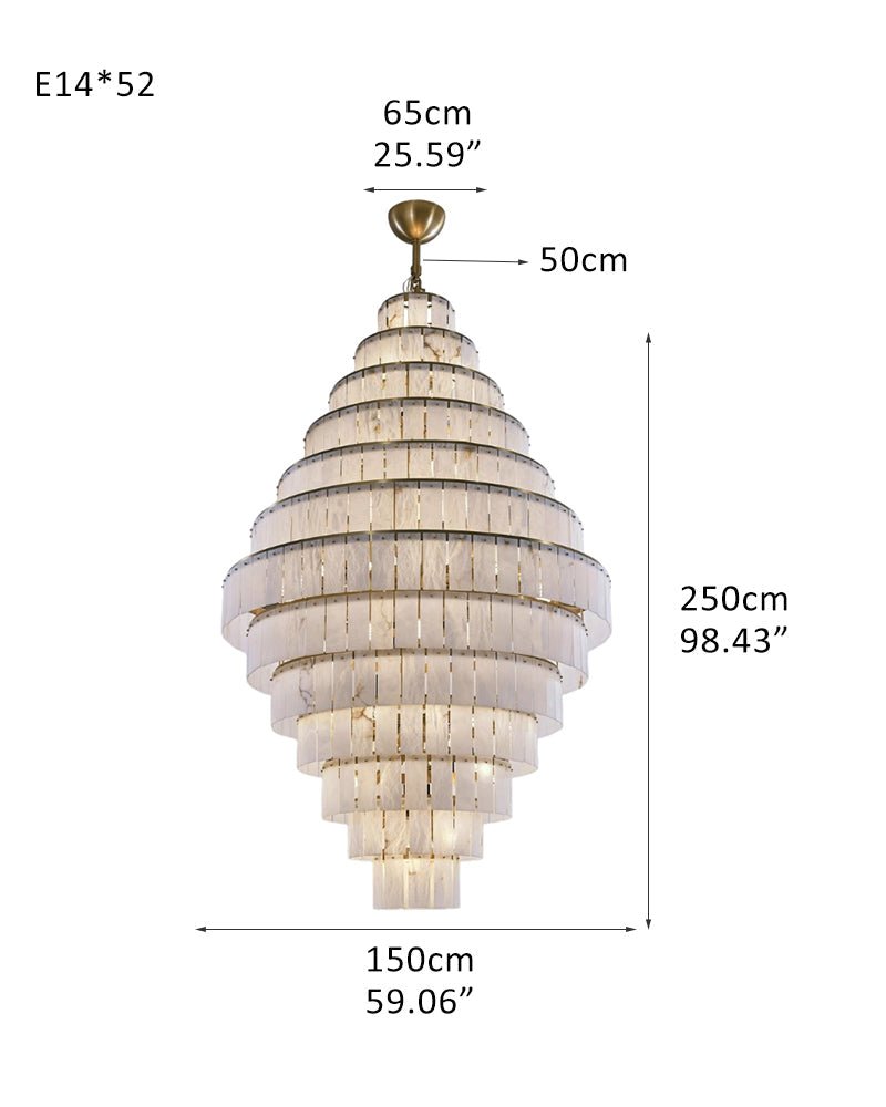 Stairwell Luxury Modern LED High Ceiling Large Alabaster Chandelier - 52 - light - L150*H250CM/L59.06"*H98.43"Warm lightWhite + Brasseverlamps