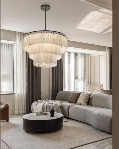 Stairwell Luxury Modern LED High Ceiling Large Alabaster Chandelier - 14 - light - L60*H45CM/L23.62"*H17.72"Warm lightWhite + Brasseverlamps