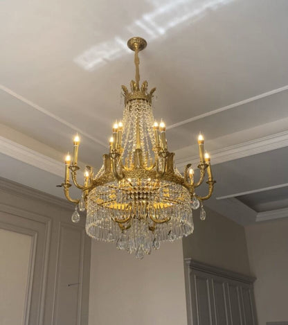 Stunning Oversized Luxury Golden Metal Candle Crystal Tassel Chandelier For High - ceiling Staircase/Entryway/Living/Meeting Room - 1 Layer: D 39.4"*H 39.4"Warm Lighteverlamps