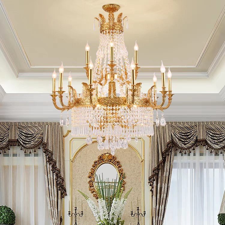 Stunning Oversized Luxury Golden Metal Candle Crystal Tassel Chandelier For High - ceiling Staircase/Entryway/Living/Meeting Room - 1 Layer: D 39.4"*H 39.4"Warm Lighteverlamps