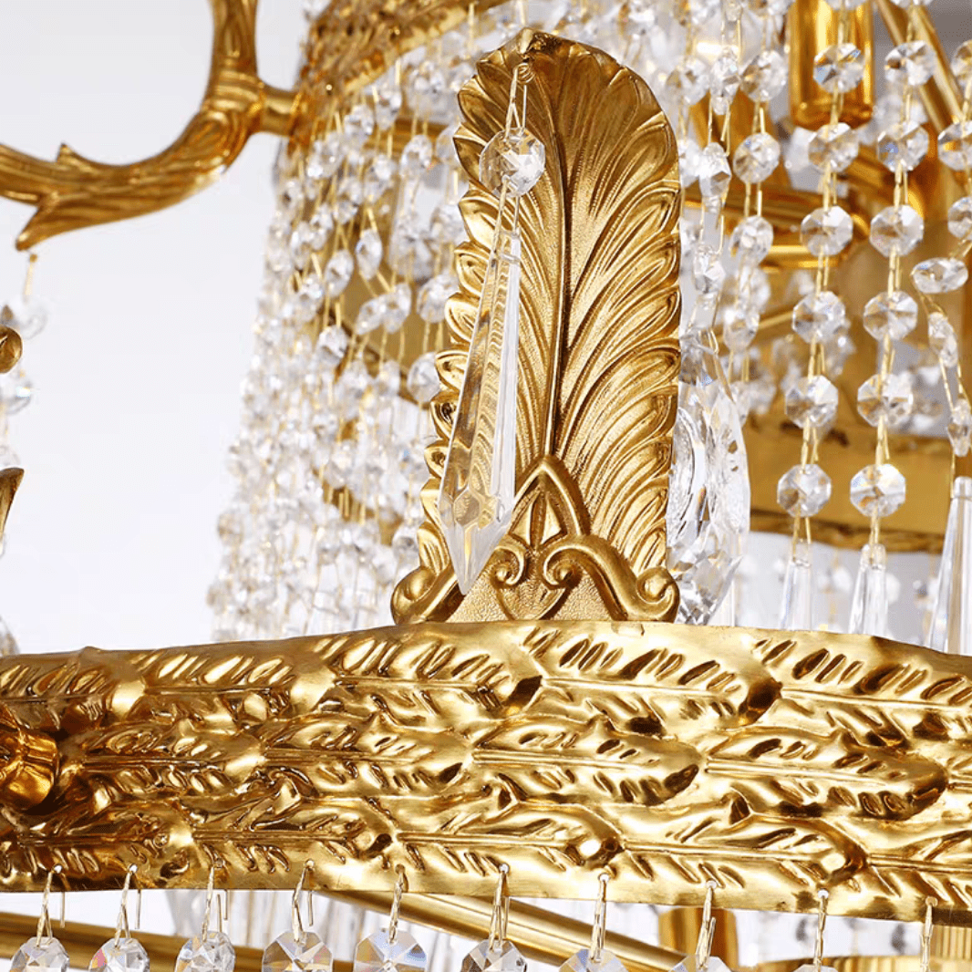 Stunning Oversized Luxury Golden Metal Candle Crystal Tassel Chandelier For High - ceiling Staircase/Entryway/Living/Meeting Room - 1 Layer: D 39.4"*H 39.4"Warm Lighteverlamps
