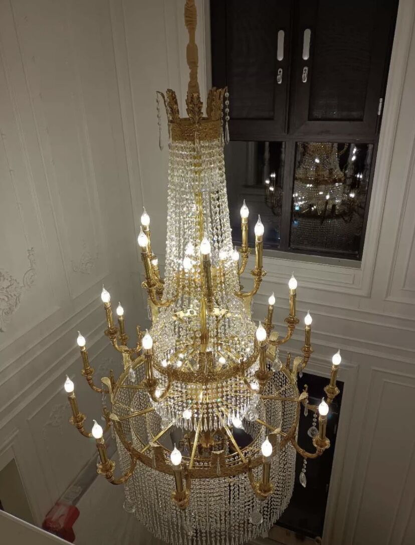Stunning Oversized Luxury Golden Metal Candle Crystal Tassel Chandelier For High - ceiling Staircase/Entryway/Living/Meeting Room - 1 Layer: D 39.4"*H 39.4"Warm Lighteverlamps