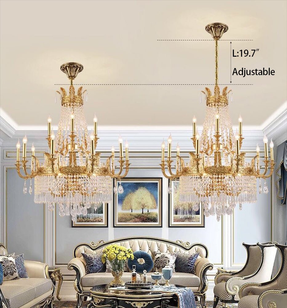 Stunning Oversized Luxury Golden Metal Candle Crystal Tassel Chandelier For High - ceiling Staircase/Entryway/Living/Meeting Room - 1 Layer: D 39.4"*H 39.4"Warm Lighteverlamps