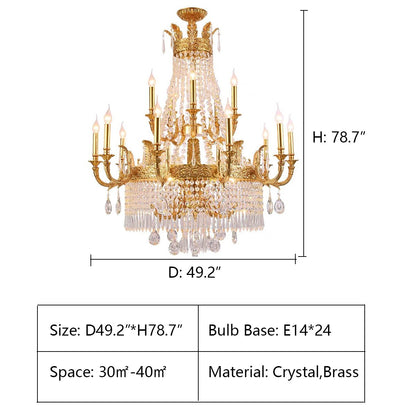 Stunning Oversized Luxury Golden Metal Candle Crystal Tassel Chandelier For High - ceiling Staircase/Entryway/Living/Meeting Room - 3 Layers: D 49.2" * H 78.7"Warm Lighteverlamps