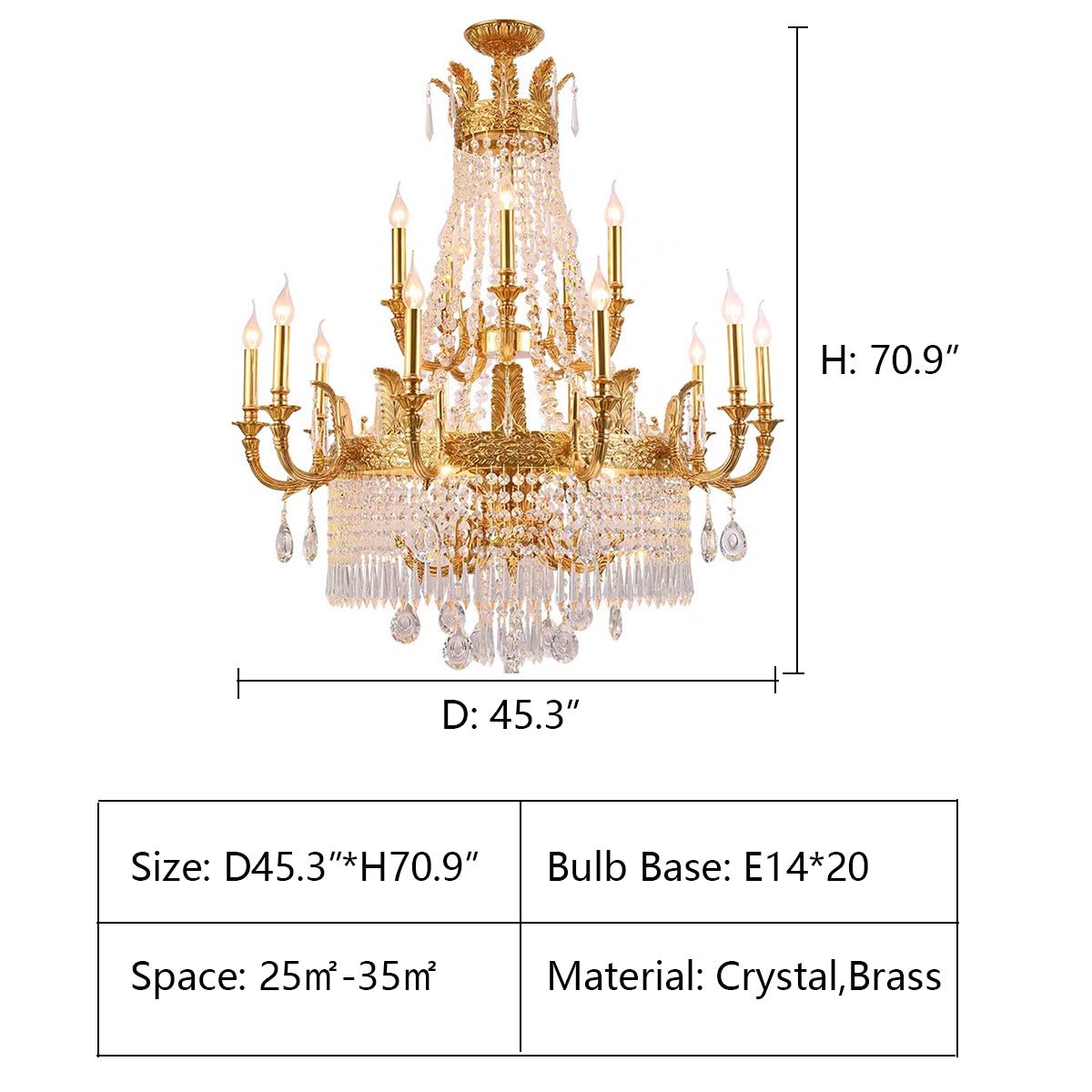 Stunning Oversized Luxury Golden Metal Candle Crystal Tassel Chandelier For High - ceiling Staircase/Entryway/Living/Meeting Room - 3 Layers: D 45.3" * H 70.9"Warm Lighteverlamps