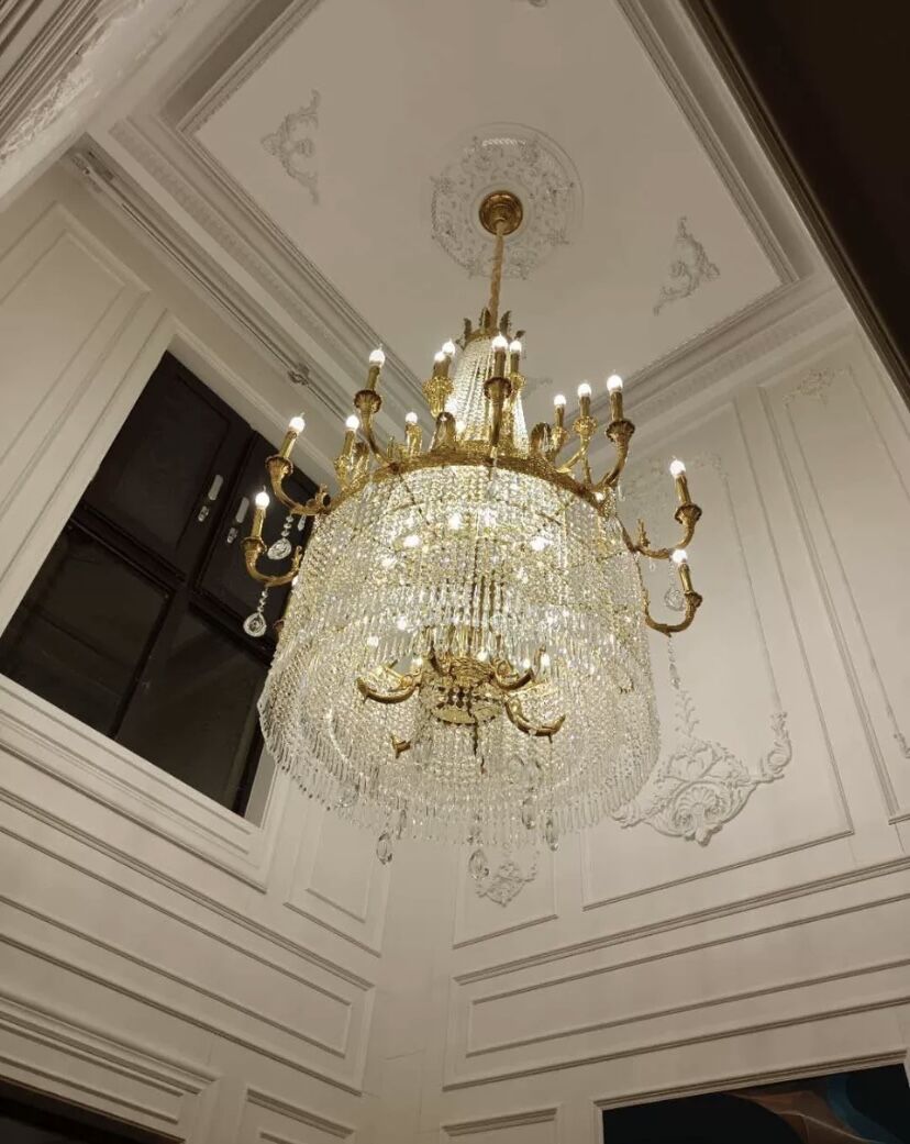 Stunning Oversized Luxury Golden Metal Candle Crystal Tassel Chandelier For High - ceiling Staircase/Entryway/Living/Meeting Room - 1 Layer: D 39.4"*H 39.4"Warm Lighteverlamps