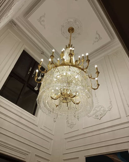 Stunning Oversized Luxury Golden Metal Candle Crystal Tassel Chandelier For High - ceiling Staircase/Entryway/Living/Meeting Room - 1 Layer: D 39.4"*H 39.4"Warm Lighteverlamps