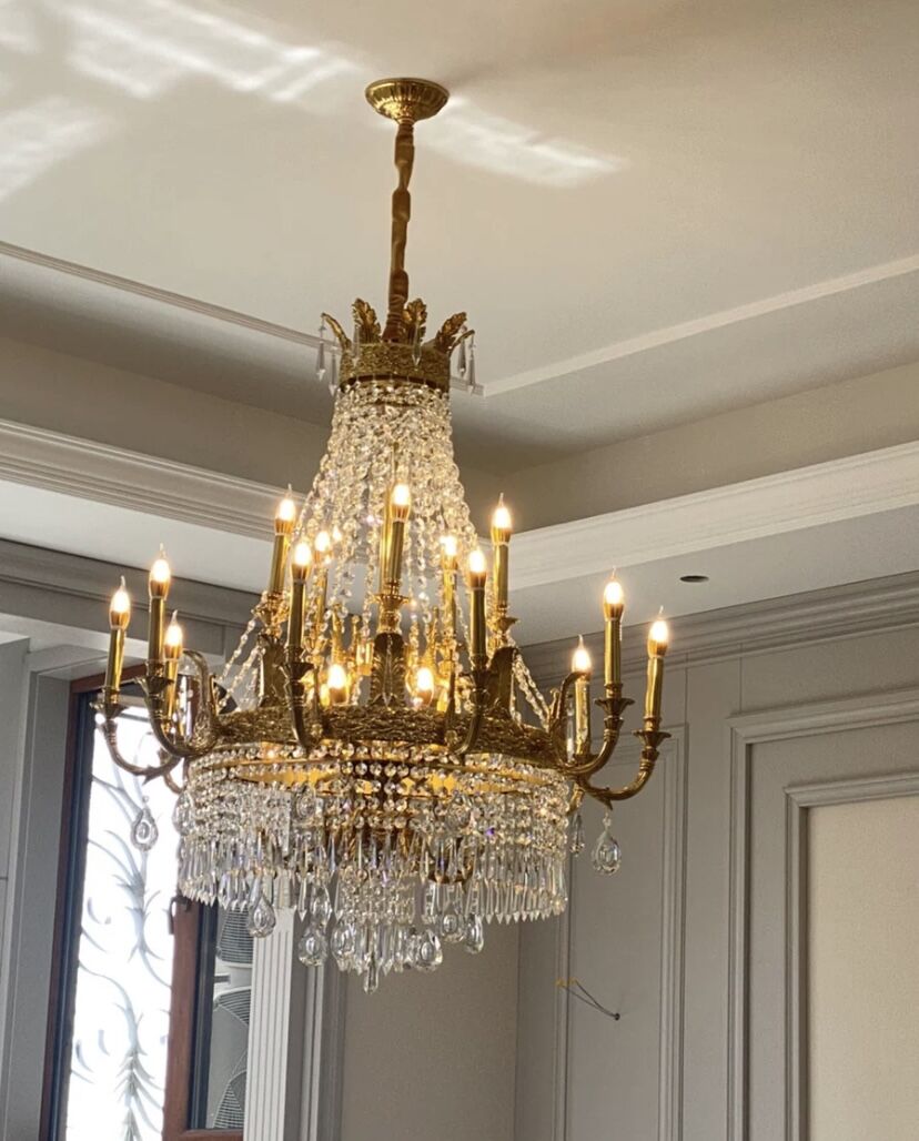 Stunning Oversized Luxury Golden Metal Candle Crystal Tassel Chandelier For High - ceiling Staircase/Entryway/Living/Meeting Room - 1 Layer: D 39.4"*H 39.4"Warm Lighteverlamps