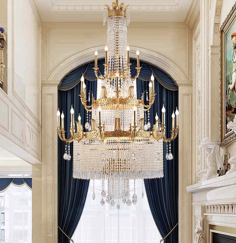 Stunning Oversized Luxury Golden Metal Candle Crystal Tassel Chandelier For High - ceiling Staircase/Entryway/Living/Meeting Room - 1 Layer: D 39.4"*H 39.4"Warm Lighteverlamps