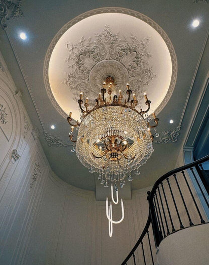 Stunning Oversized Luxury Golden Metal Candle Crystal Tassel Chandelier For High - ceiling Staircase/Entryway/Living/Meeting Room - 1 Layer: D 39.4"*H 39.4"Warm Lighteverlamps