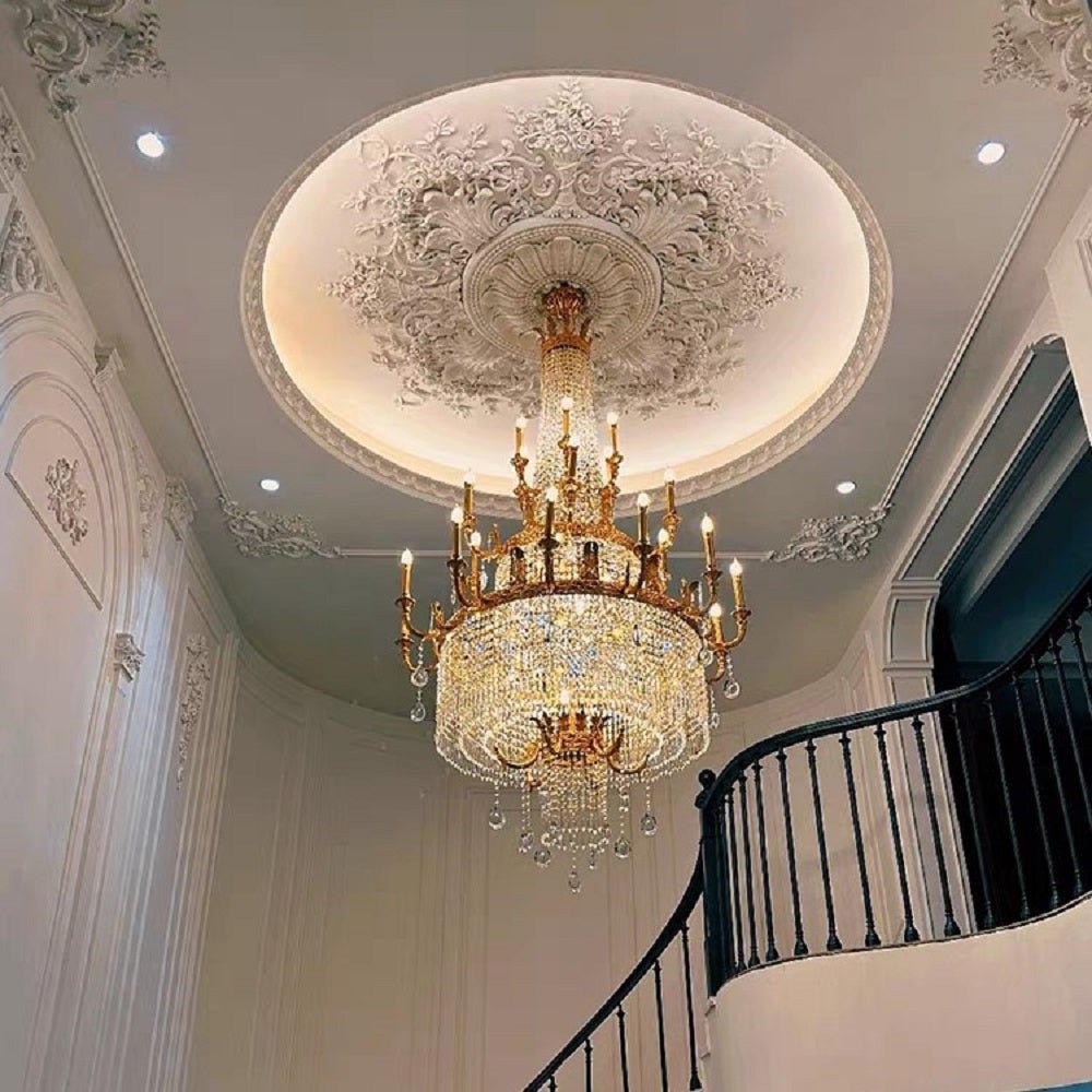 Stunning Oversized Luxury Golden Metal Candle Crystal Tassel Chandelier For High - ceiling Staircase/Entryway/Living/Meeting Room - 1 Layer: D 39.4"*H 39.4"Warm Lighteverlamps