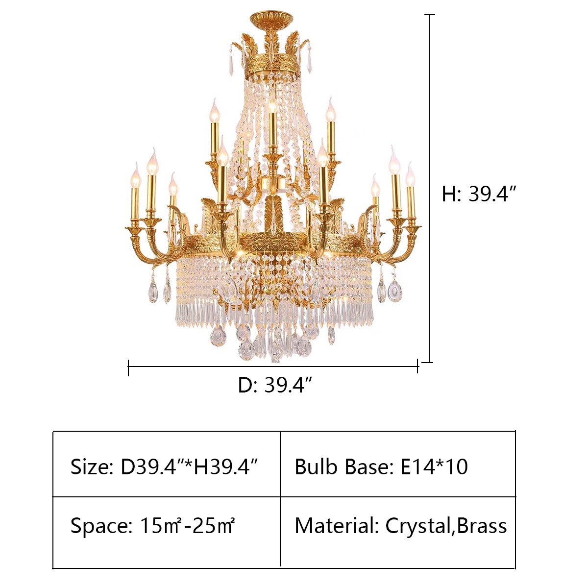 Stunning Oversized Luxury Golden Metal Candle Crystal Tassel Chandelier For High - ceiling Staircase/Entryway/Living/Meeting Room - 1 Layer: D 39.4"*H 39.4"Warm Lighteverlamps